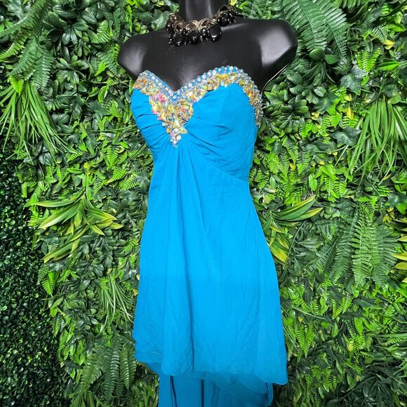 Bibian Dress Women Small Blue Formal Gown Hi Low Hem Beaded‎ Sequin Accent 1076 - Picture 4 of 4